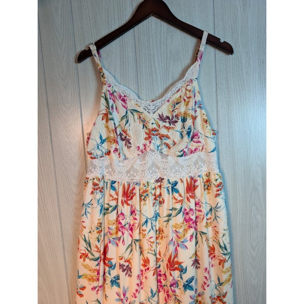 Torrid Dress Womens 1 1X Ivory Floral Lace Inset Maxi Sleeveless Pockets Boho - Picture 2 of 9